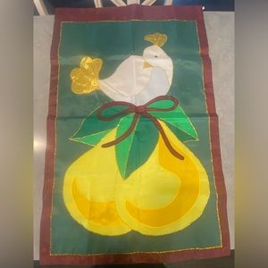 Vintage Partridge in a Pear Tree Christmas House Flag Banner Gold Yellow Green.